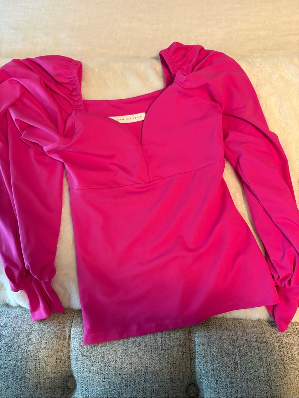 Susana Monaco Fuchsia Square Neck Puff Sleeve Top